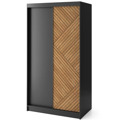 Šatní skříň s posuvnými dveřmi 120 cm VALORA - černá / dub karamel