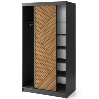 Šatní skříň s posuvnými dveřmi 120 cm VALORA - černá / dub karamel