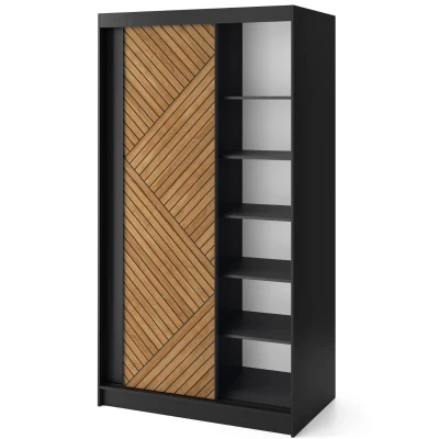 Šatní skříň s posuvnými dveřmi 120 cm VALORA - černá / dub karamel