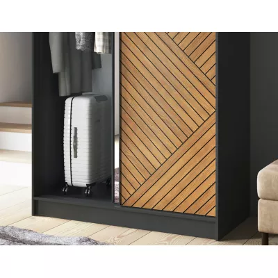 Šatní skříň se zrcadlem a posuvnými dveřmi 120 cm VALORA - černá / dub karamel
