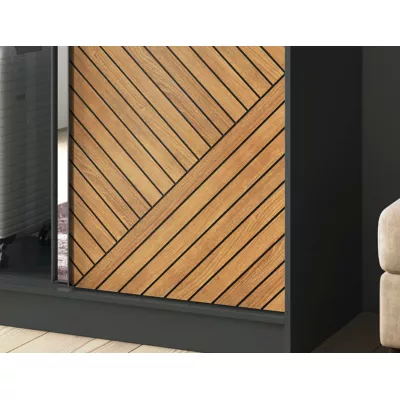 Šatní skříň se zrcadlem a posuvnými dveřmi 120 cm VALORA - černá / dub karamel