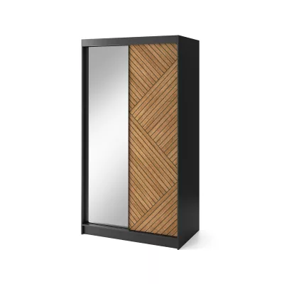 Šatní skříň se zrcadlem a posuvnými dveřmi 120 cm VALORA - černá / dub karamel