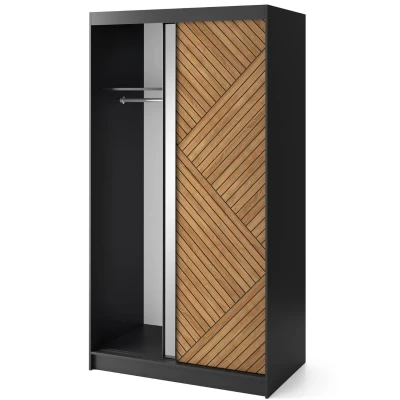 Šatní skříň se zrcadlem a posuvnými dveřmi 120 cm VALORA - černá / dub karamel