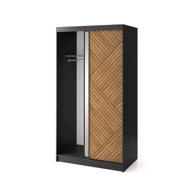 Šatní skříň se zrcadlem a posuvnými dveřmi 120 cm VALORA - černá / dub karamel