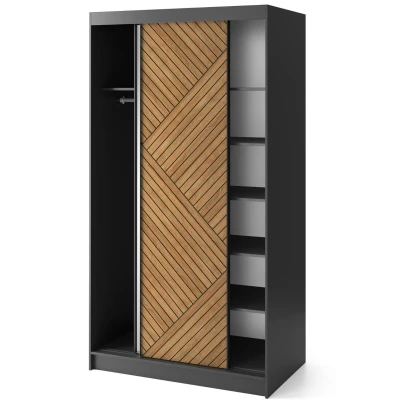 Šatní skříň se zrcadlem a posuvnými dveřmi 120 cm VALORA - černá / dub karamel