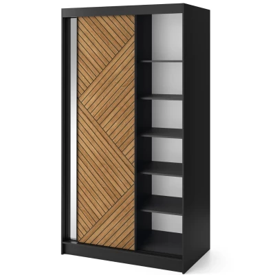 Šatní skříň se zrcadlem a posuvnými dveřmi 120 cm VALORA - černá / dub karamel