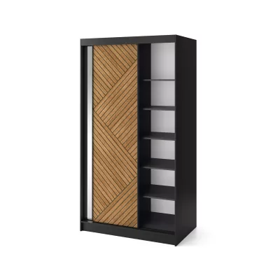 Šatní skříň se zrcadlem a posuvnými dveřmi 120 cm VALORA - černá / dub karamel