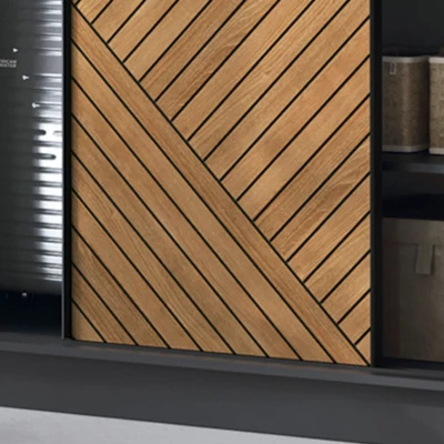 Šatní skříň s posuvnými dveřmi 180 cm VALORA - černá / dub karamel