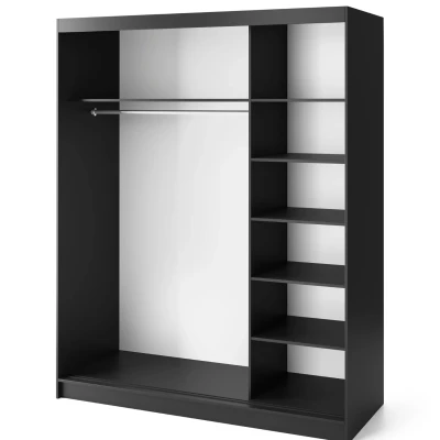 Šatní skříň se zrcadlem a posuvnými dveřmi 180 cm VALORA - černá / dub karamel