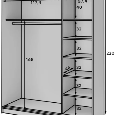 Šatní skříň se zrcadlem a posuvnými dveřmi 180 cm VALORA - černá / dub karamel