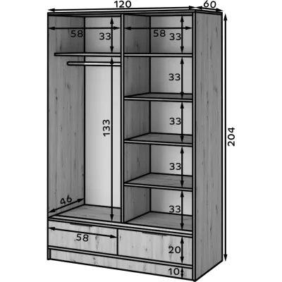 Zrcadlová šatní skříň 120 cm HELIORA - dub artisan