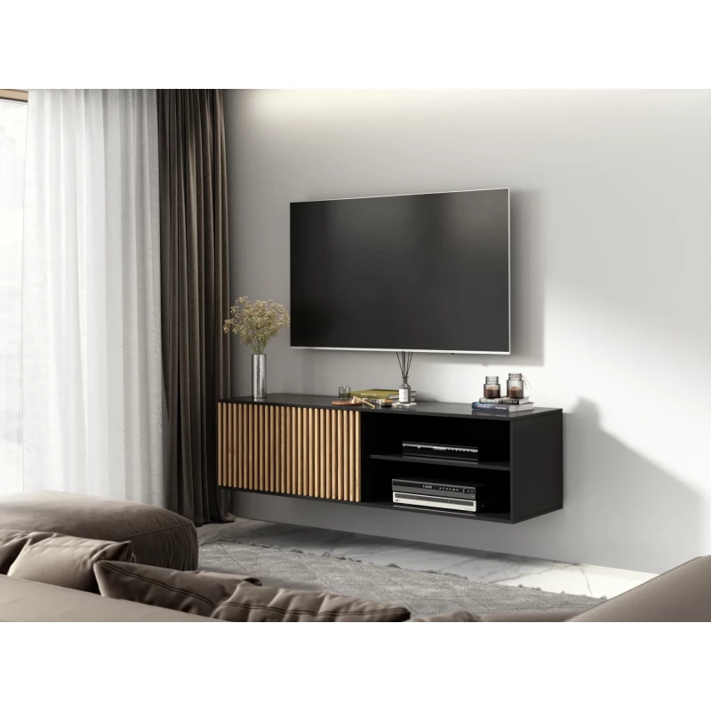 Závěsný televizní stolek PHAEDRA - černý / dub artisan