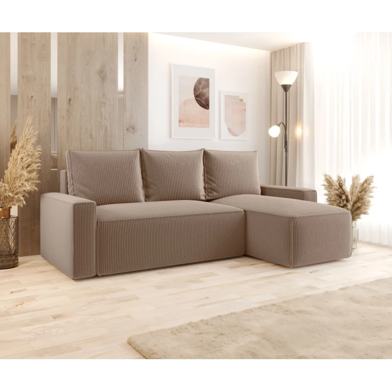 Rozkládací sedací souprava s úložným prostorem SOFTA - kávová, pravý roh