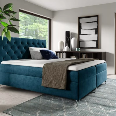 Boxspringová postel VENDELIN - 140x220, modrá + topper ZDARMA