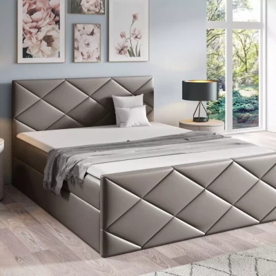 Postel s matrací a roštem HALKA - 160x220, šedá eko kůže + topper ZDARMA
