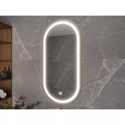 Oválné nástěnné zrcadlo ORIEN s LED osvětlením - zlaté