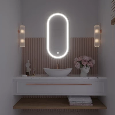 Oválné zrcadlo ZORVIAN s LED osvětlením - černé