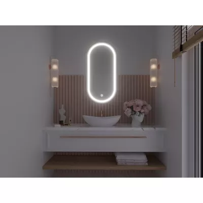 Oválné zrcadlo ZORVIAN s LED osvětlením - černé