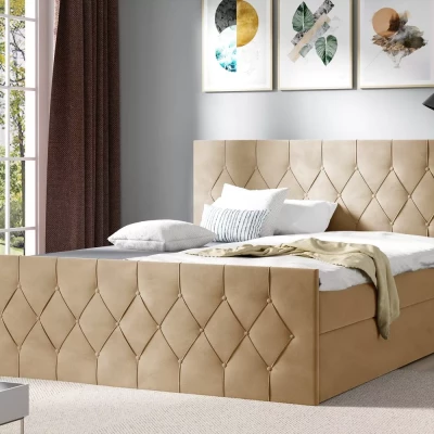 Čalouněná postel TIBOR LUX - 180x220, béžová + topper ZDARMA