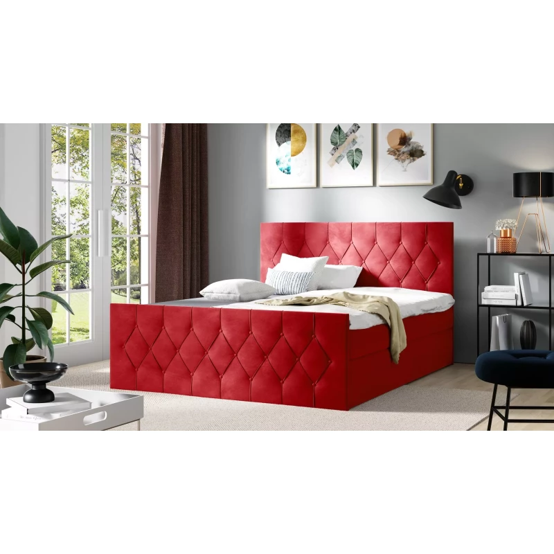 Čalouněná postel TIBOR LUX - 160x220, červená + topper ZDARMA