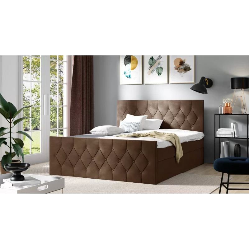 Čalouněná postel TIBOR LUX - 160x220, hnědá + topper ZDARMA