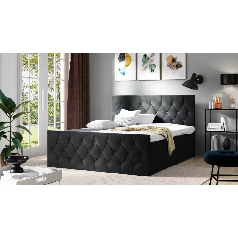 Čalouněná postel TIBOR LUX - 160x220, černá + topper ZDARMA