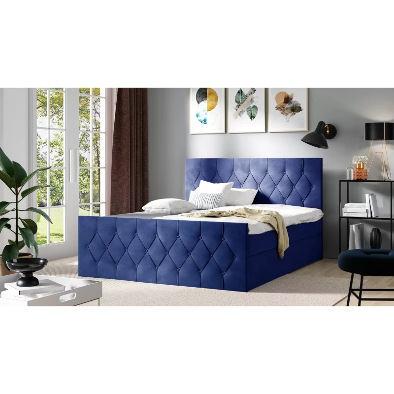 Čalouněná postel TIBOR LUX - 160x220, modrá + topper ZDARMA