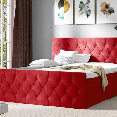 Čalouněná postel TIBOR LUX - 140x220, červená + topper ZDARMA