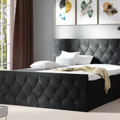 Čalouněná postel TIBOR LUX - 140x220, černá + topper ZDARMA