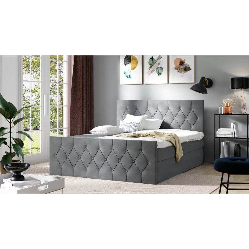 Čalouněná postel TIBOR LUX - 140x220, šedá + topper ZDARMA