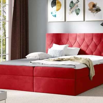 Postel boxspring TIBOR - 200x220, červená + topper ZDARMA