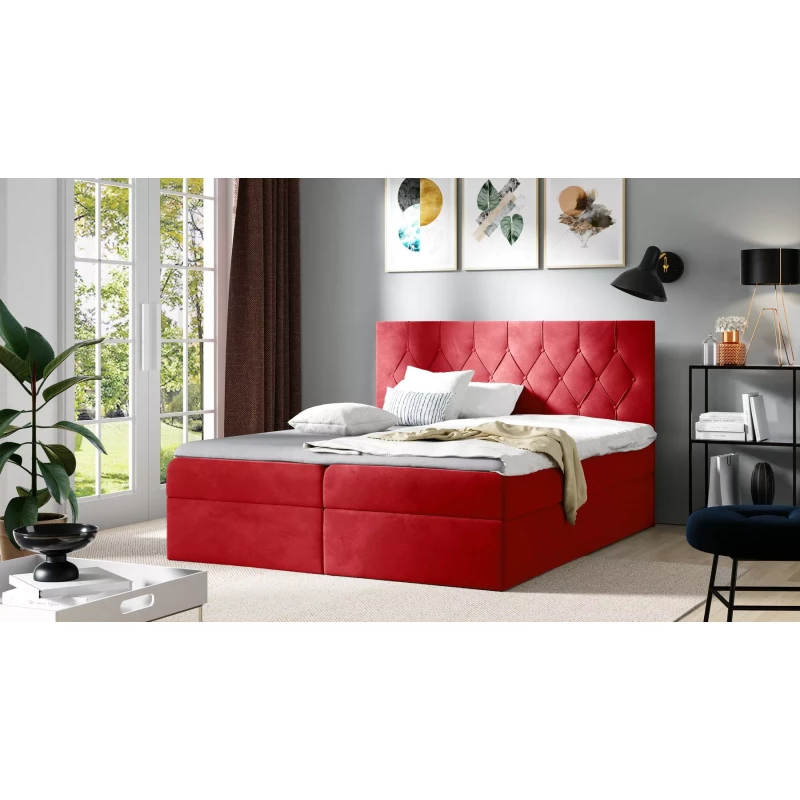 Postel boxspring TIBOR - 200x220, červená + topper ZDARMA