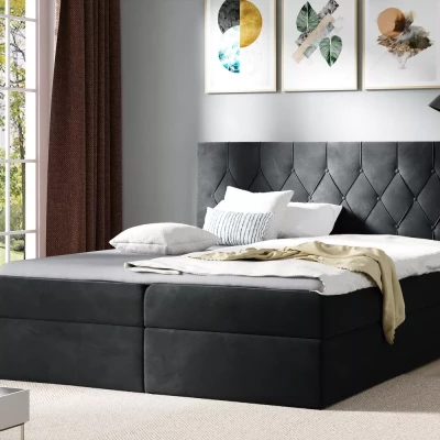 Postel boxspring TIBOR - 200x220, černá + topper ZDARMA