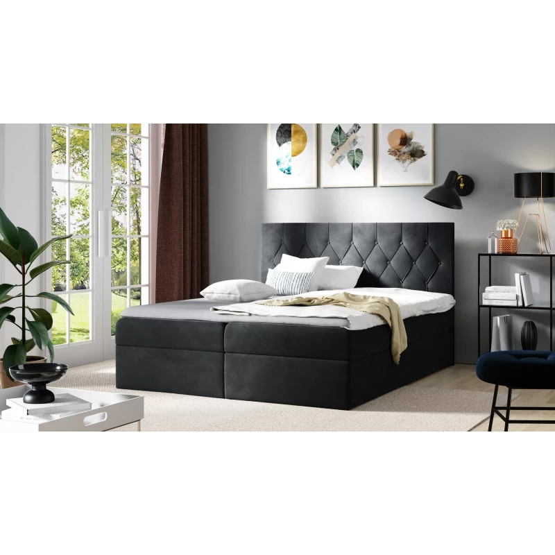 Postel boxspring TIBOR - 200x220, černá + topper ZDARMA