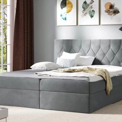 Postel boxspring TIBOR - 200x220, šedá + topper ZDARMA