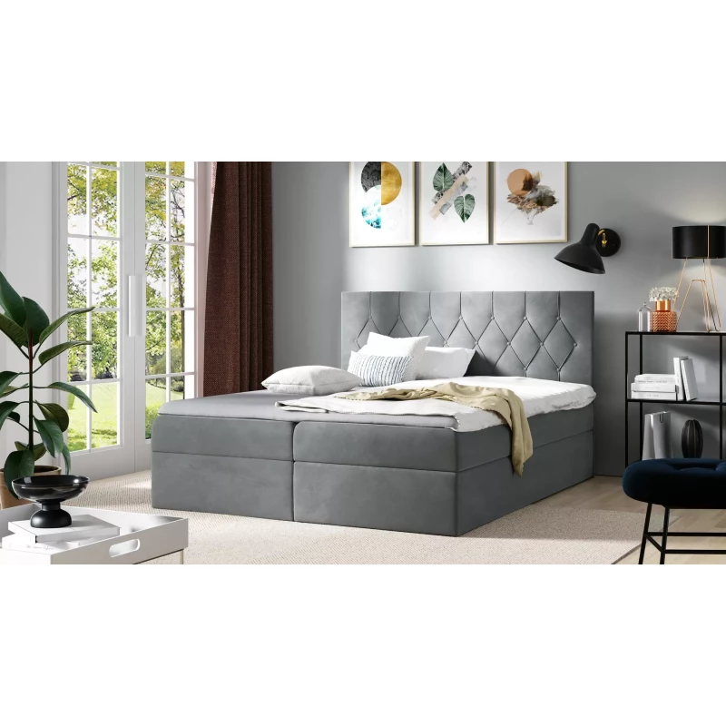 Postel boxspring TIBOR - 200x220, šedá + topper ZDARMA