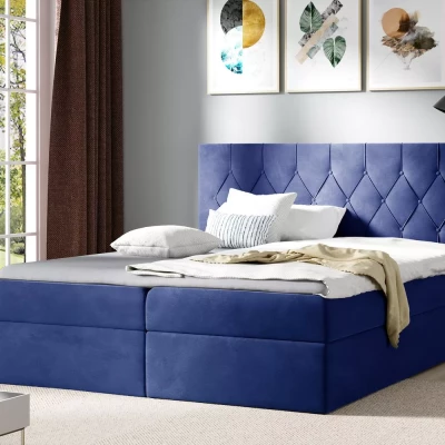 Postel boxspring TIBOR - 200x220, modrá + topper ZDARMA