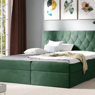 Postel boxspring TIBOR - 200x220, zelená + topper ZDARMA