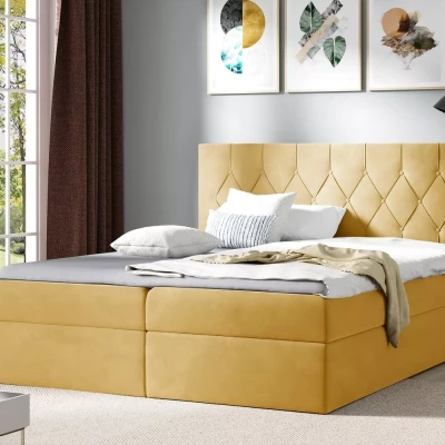 Postel boxspring TIBOR - 200x220, žlutá + topper ZDARMA