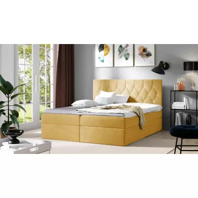 Postel boxspring TIBOR - 200x220, žlutá + topper ZDARMA