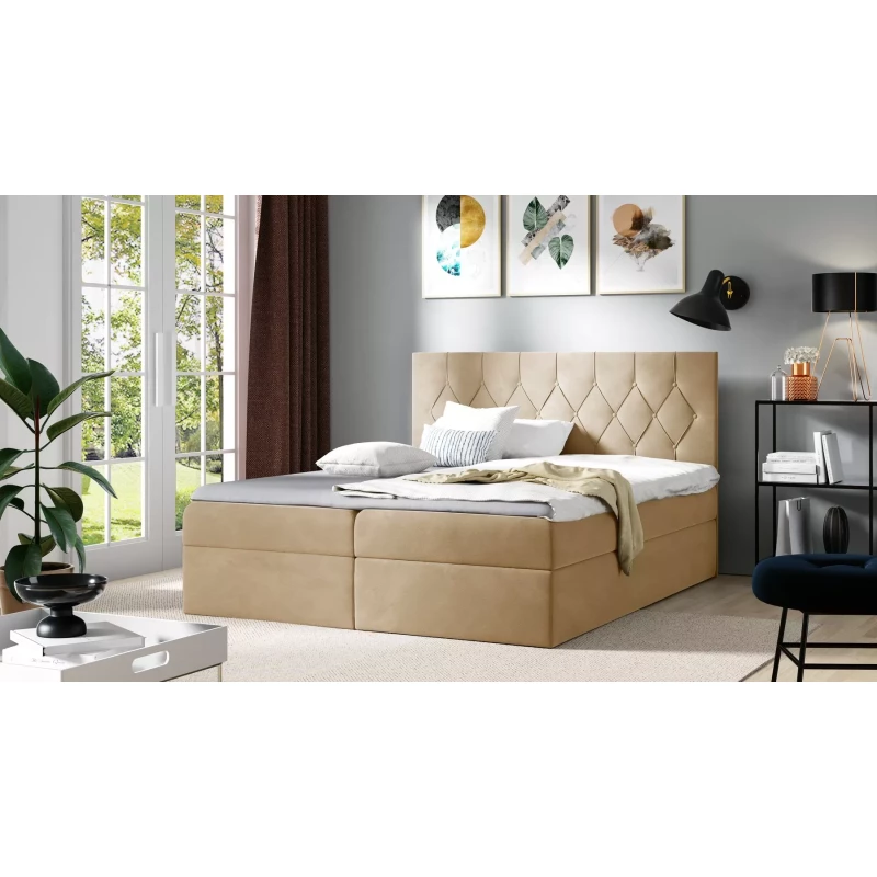 Postel boxspring TIBOR - 200x220, béžová + topper ZDARMA