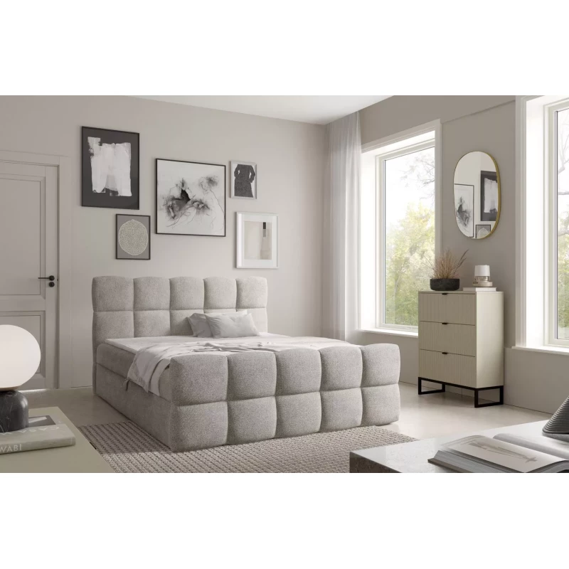 Kontinentální postel 180x220 ISEMBARD - platinově šedá + topper