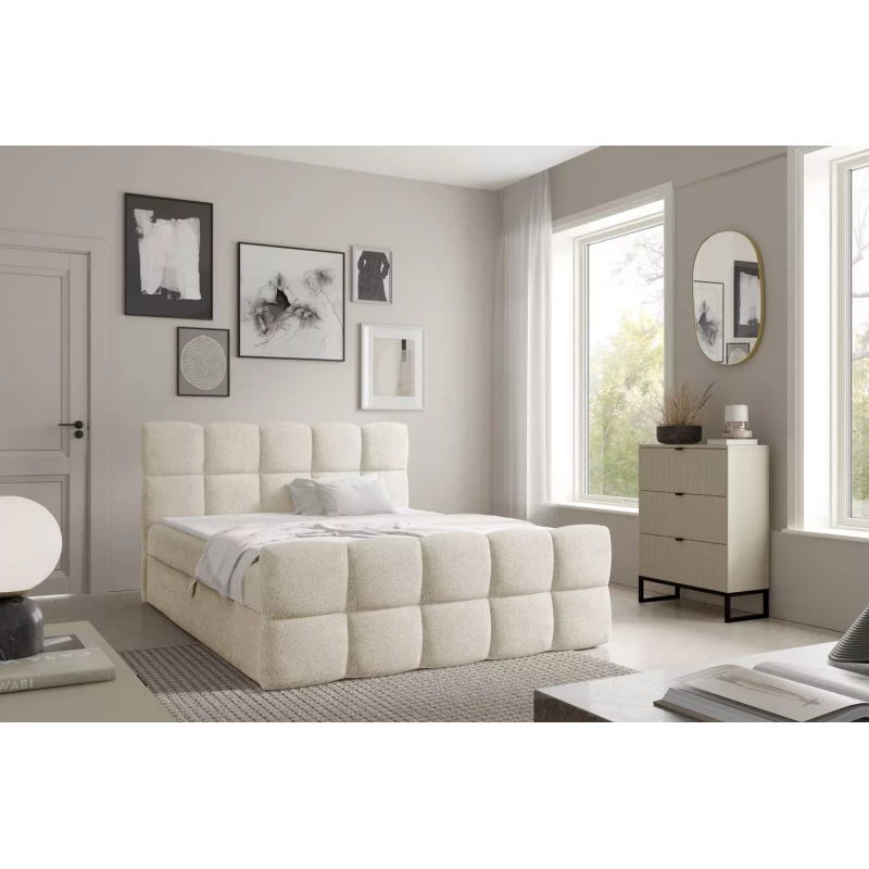 Kontinentální postel 180x220 ISEMBARD - smetanová + topper