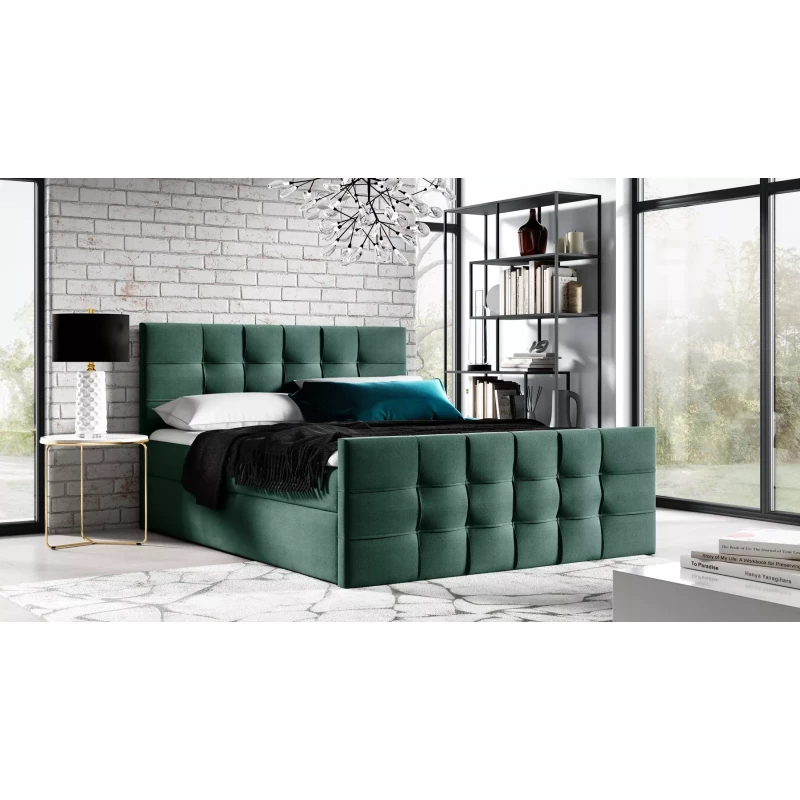 Čalouněná boxspringová postel IVANA 1 LUX - 140x220, zelená + topper ZDARMA