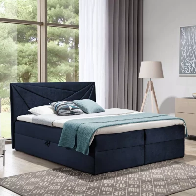 Boxspringová postel 180x220 IVANA 5 - tmavě modrá + topper ZDARMA