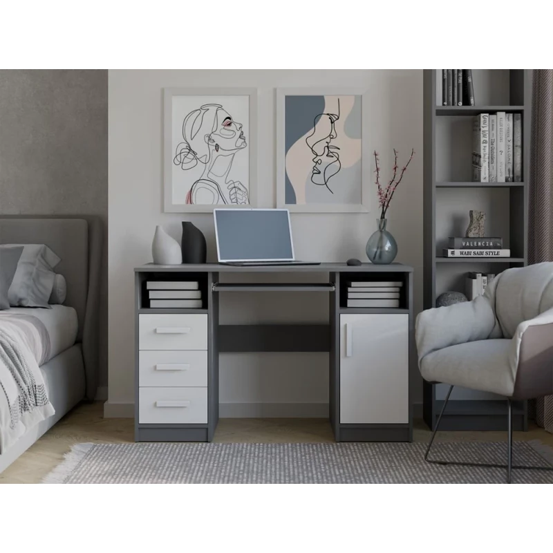 PC stůl se šuplíky a skříňkou BELLUNO - antracit / bílý