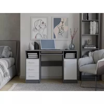 PC stůl se šuplíky a skříňkou BELLUNO - antracit / bílý
