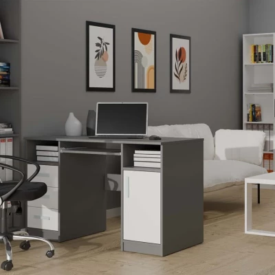 PC stůl se šuplíky a skříňkou BELLUNO - antracit / bílý