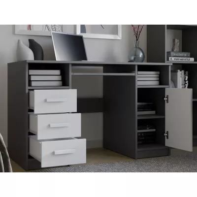 PC stůl se šuplíky a skříňkou BELLUNO - antracit / bílý
