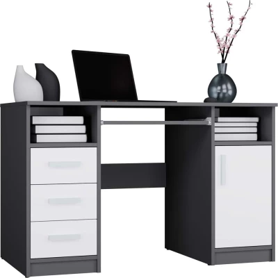PC stůl se šuplíky a skříňkou BELLUNO - antracit / bílý